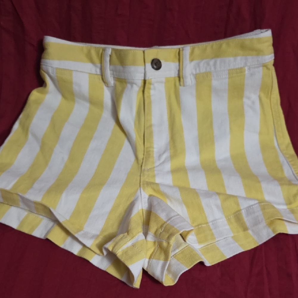 GAP High Waist Yellow and White Striped Shorts